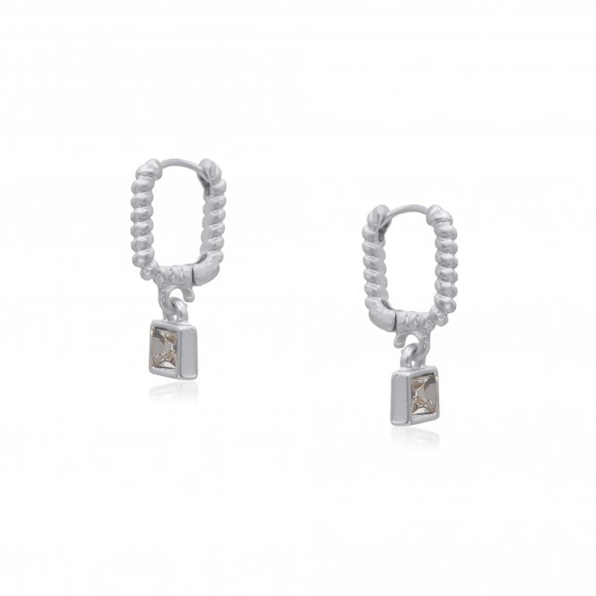 Big Metal London Cerenity Matte Baguette Gem Petite Silver Earrings