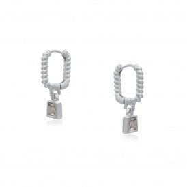 Cerenity Matte Baguette Gem Petite Silver Earrings