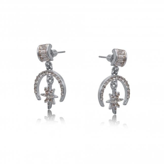 Big Metal London Cressida Encrusted Star And Moon Silver Earrings