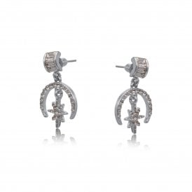 Cressida Encrusted Star And Moon Silver Earrings