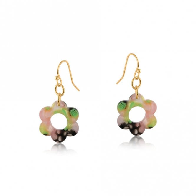 Big Metal London Fiona Floral Pink & Green Resin Metal Earrings