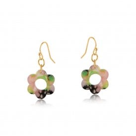 Fiona Floral Pink & Green Resin Metal Earrings