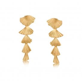 Freya Fan Gold Drop Long Tiered Earrings