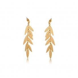 Freya Gold Long Leaf Dangle Earrings