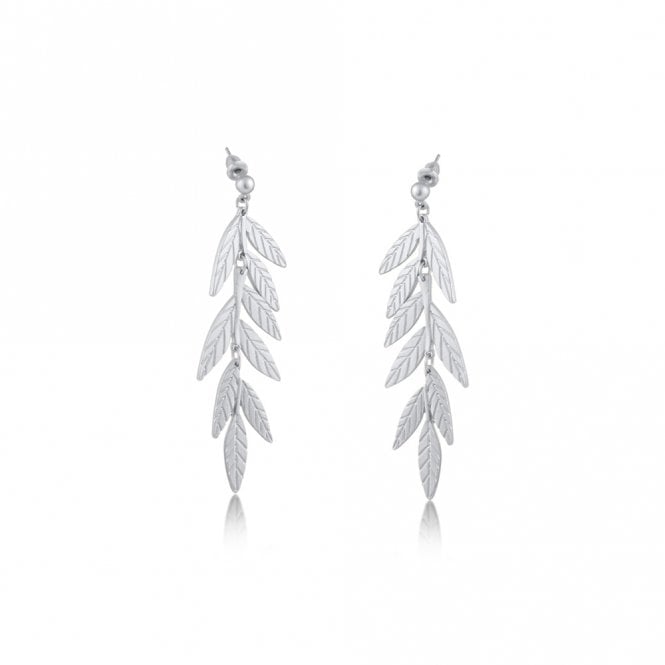 Big Metal London Freya Silver Long Leaf Dangle Earrings