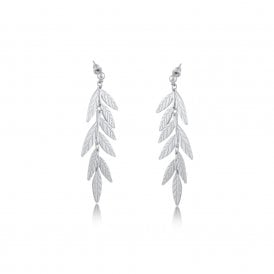 Freya Silver Long Leaf Dangle Earrings