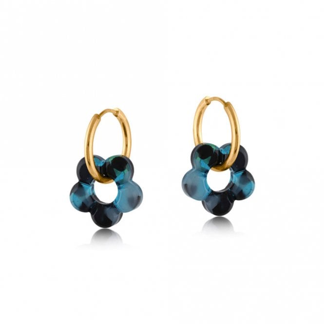 Big Metal London Hispania Floral Blue and Black Resin Earrings