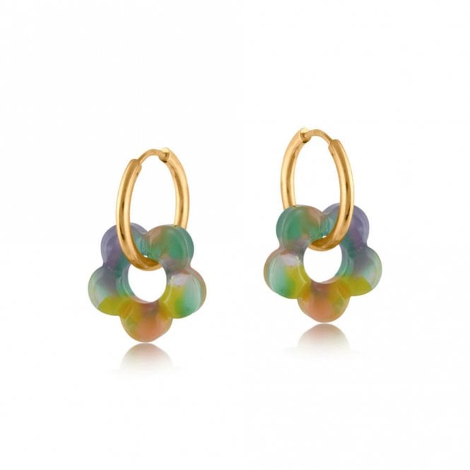 Big Metal London Hispania Floral Pink, Lilac & Green Resin Metal Earrings