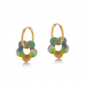 Hispania Floral Pink, Lilac & Green Resin Metal Earrings