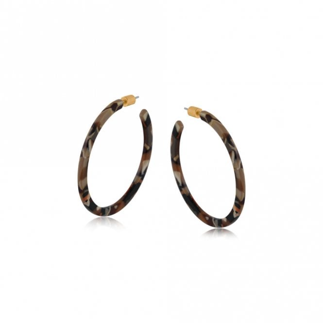 Big Metal London Hortense Black, Orange & Taupe Resin Hoop Earrings