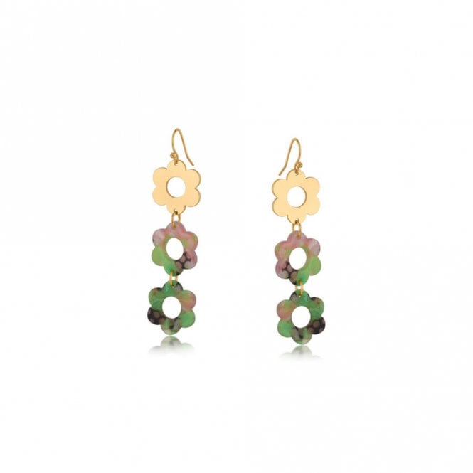 Big Metal London Isabella Floral Pink Metal Resin Drop Earrings
