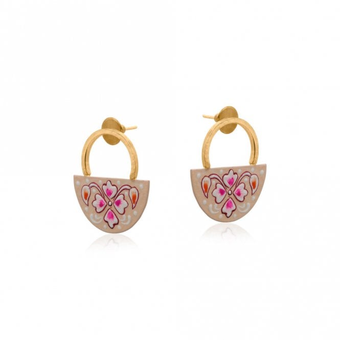 Big Metal London Mallika Cream Hand Painted Artisan Drop Earrings