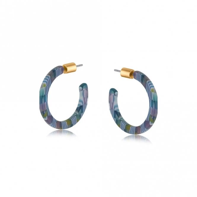 Big Metal London Marie Blue and Lilac Small Resin Hoop Earrings