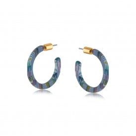 Marie Blue and Lilac Small Resin Hoop Earrings