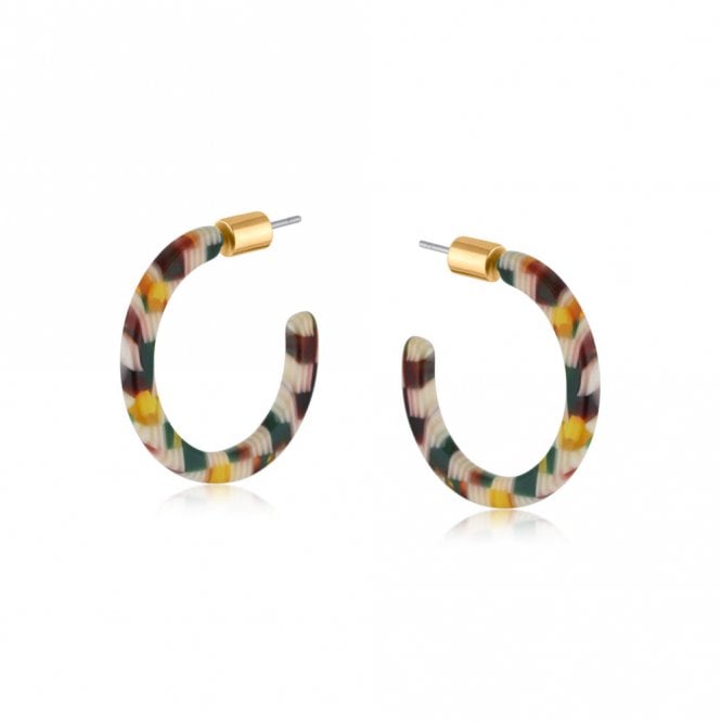 Big Metal London Marie Brown & Green Skinny Resin Hoop Earrings