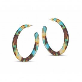 Olivia Semi Cut Out Blue, Yellow and Brown Resin Hoop Earrings