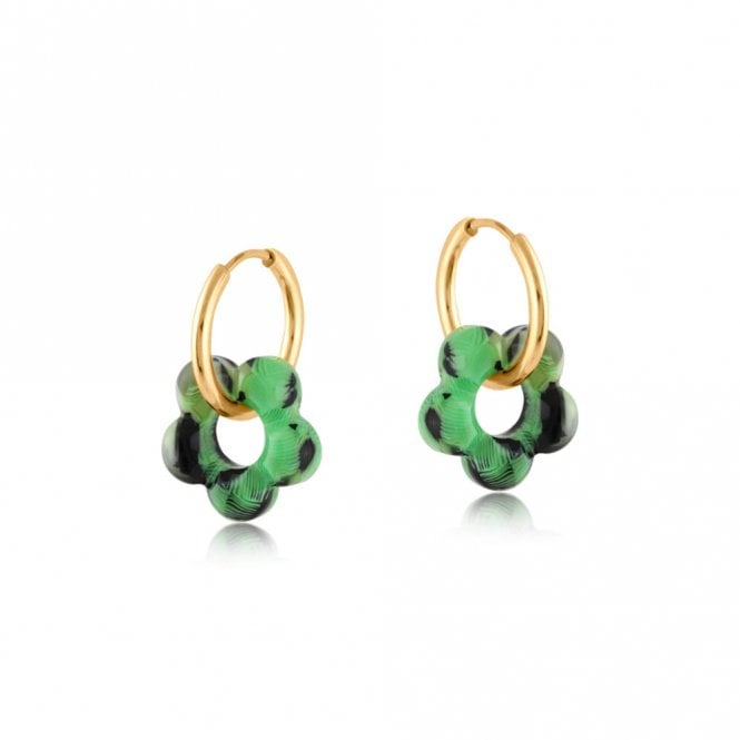 Big Metal London Polly Green Small Disc and Resin Floral Earrings