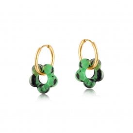Polly Green Small Disc and Resin Floral Earrings