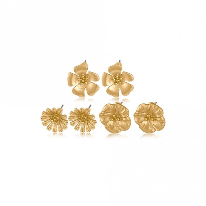 Big Metal London Sandrine Gold Flower Multi Pack Stud Earrings