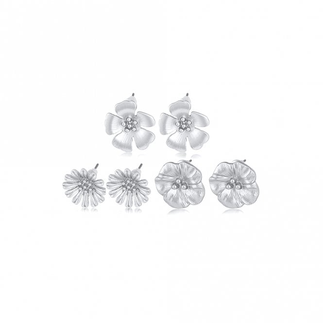 Big Metal London Sandrine Silver Flower Multi Pack Stud Earrings