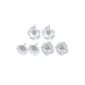 Sandrine Silver Flower Multi Pack Stud Earrings