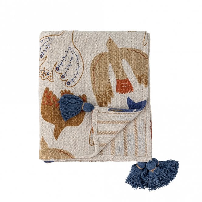 Bloomingville Anniversary Blue & Rust Bird Recycled Cotton Throw