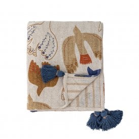 Anniversary Blue & Rust Bird Recycled Cotton Throw