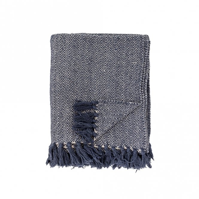 Bloomingville Blue Herringbone Recycled Cotton Throw
