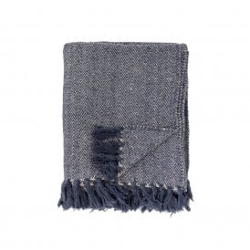 Blue Herringbone Recycled Cotton Throw