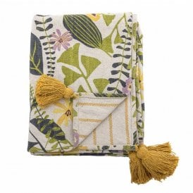 Camelie Mustard Tassel Recycled Cotton Throw