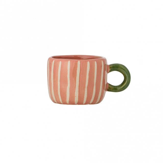 Bloomingville Nini Rose with Stripe & Green Handle Stoneware Mini Mug