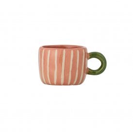 Nini Rose with Stripe & Green Handle Stoneware Mini Mug