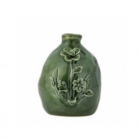 Ramia Green Floral Stoneware Bud Vase
