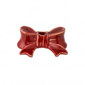 Red Bow Stoneware Candle Holder
