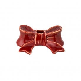 Red Bow Stoneware Candle Holder