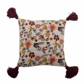 Vivielle Rust Bird Maroon Tassel Cotton Cushion
