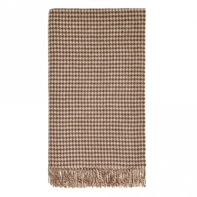 Bronte by Moon Houndstooth Khaki & Blush Merino Wool Throw