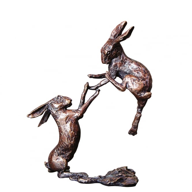 Butler & Peach Miniature Bronze Boxing Hares