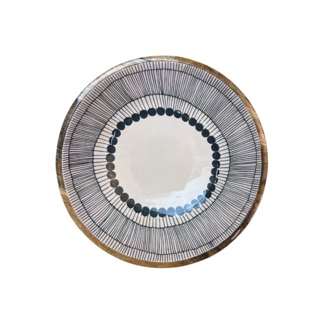 By Room Abstract Black and White Mango Wood Bowl 18cm