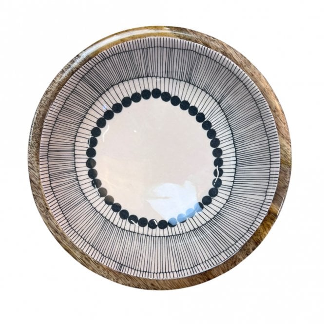 By Room Abstract Black and White Mango Wood Bowl 35cm