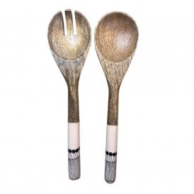Abstract Black and White Mango Wood Salad Servers