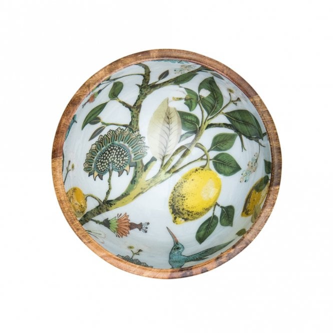 By Room Lemon & Bird Mango Wood Bowl 25cm