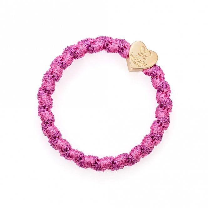 byEloise London Gold Heart Bubblegum Pink Woven Bangle Band
