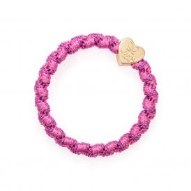 Gold Heart Bubblegum Pink Woven Bangle Band