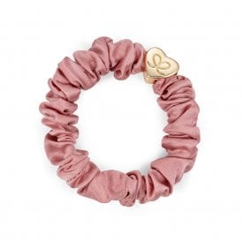 Gold Heart Champagne Pink Silk Scrunchie Bangle Band