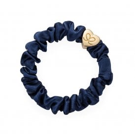 Gold Heart Navy Silk Scrunchie Bangle Band