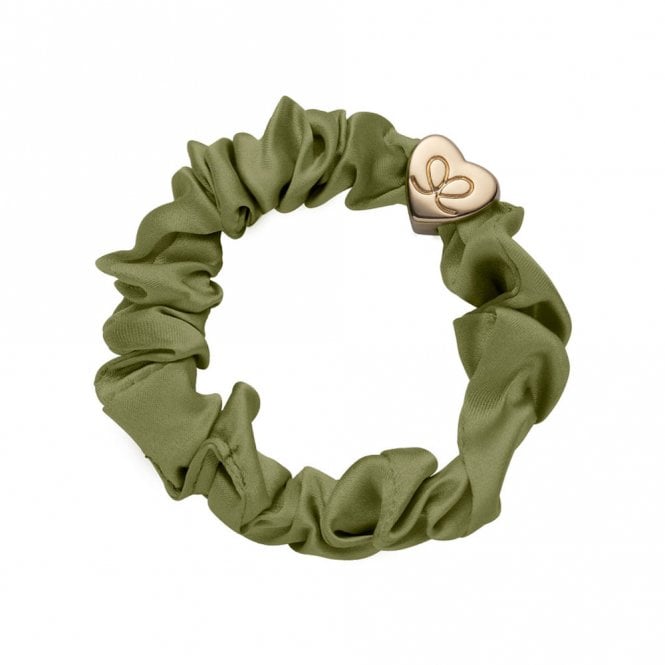 byEloise London Gold Heart Olive Green Silk Scrunchie Bangle Band