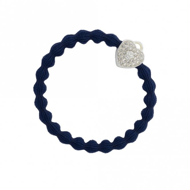 byEloise London Silver Heart Lock Navy Bangle Band