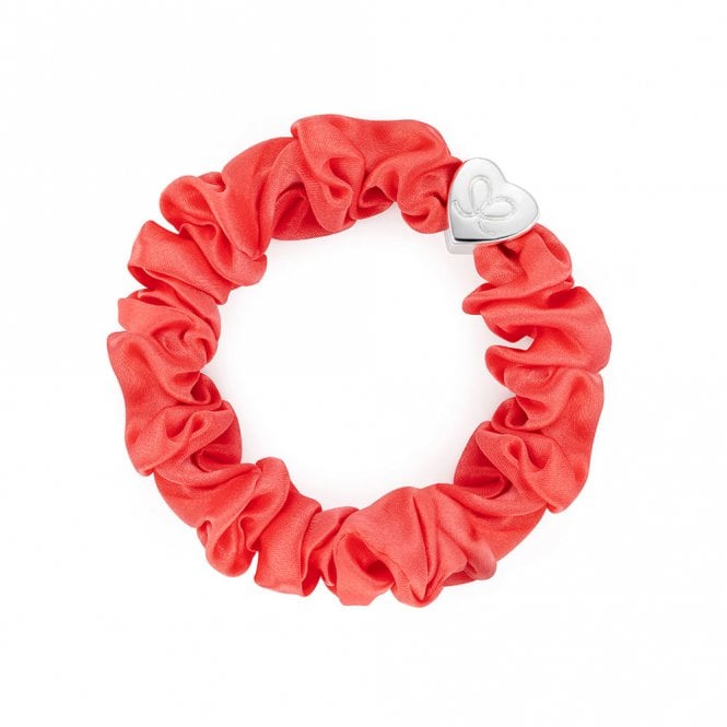 byEloise London Silver Heart Neon Peach Silk Scrunchie Bangle Band