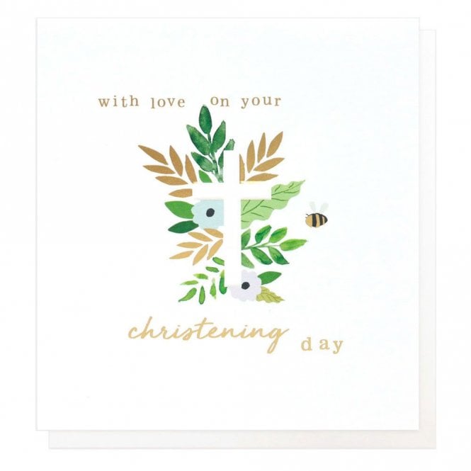 Caroline Gardner Christening Day Foliage Cross Card